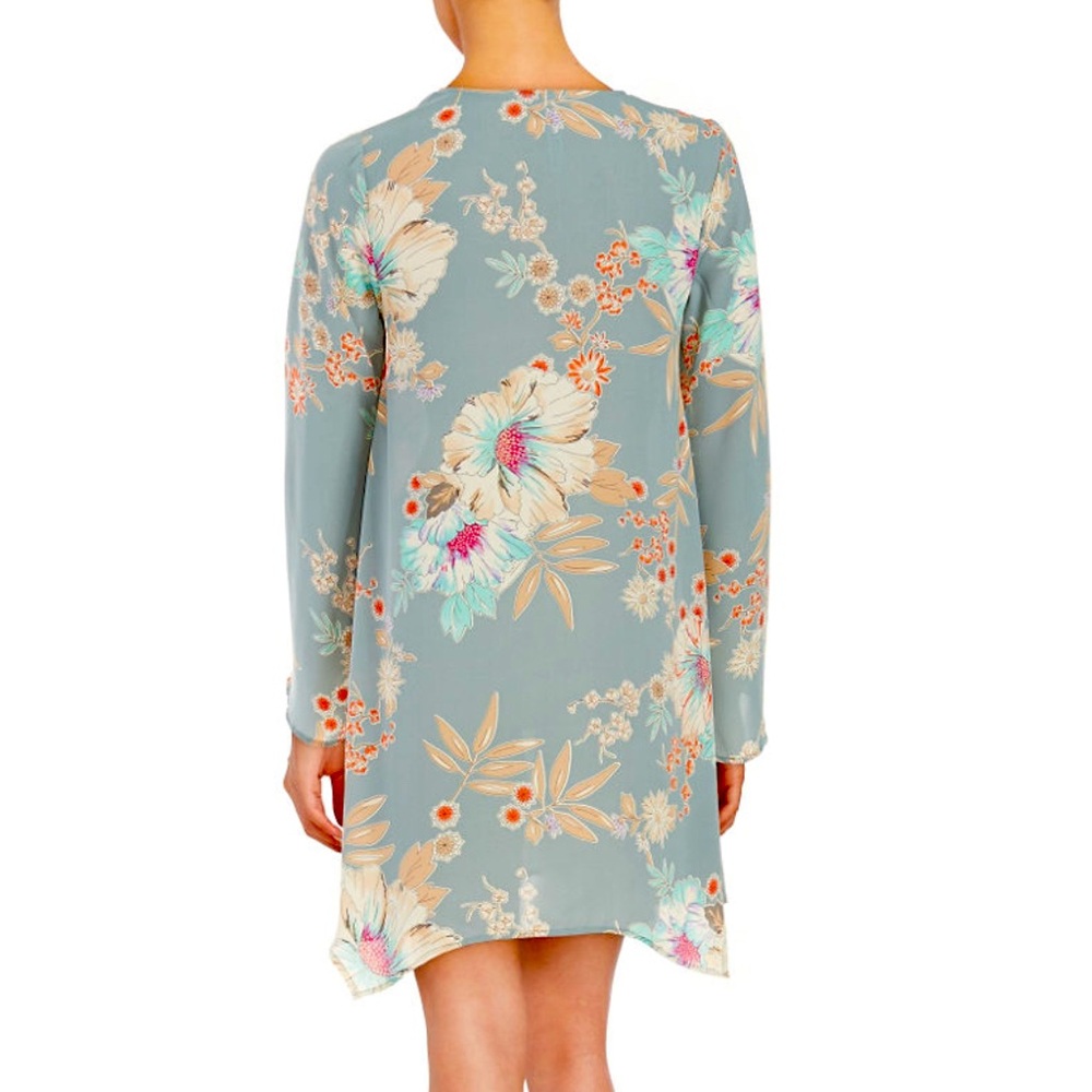 DESIGN LAB Floral V-Neck Long Bell Sleeve Tunic Dress – Size M